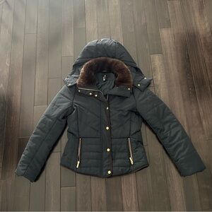 H&M Black Puffer Jacket with Brown Faux Fur